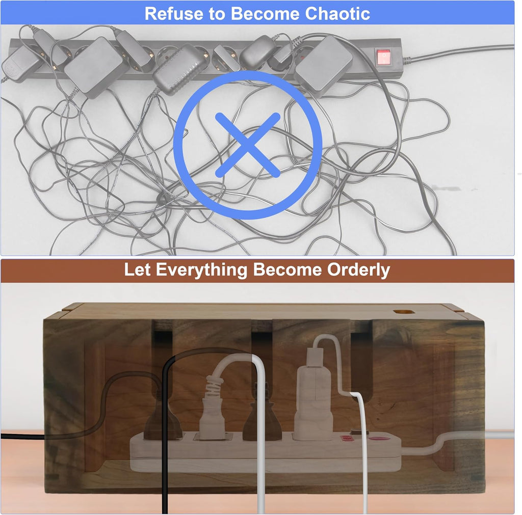 Walnut Wood Cable Management Box for Power Strip, Magnetic Lid