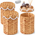 Ziliny 2 Pcs 1.7 Gallon Wicker Trash Can with Lid, Nature Waste Basket