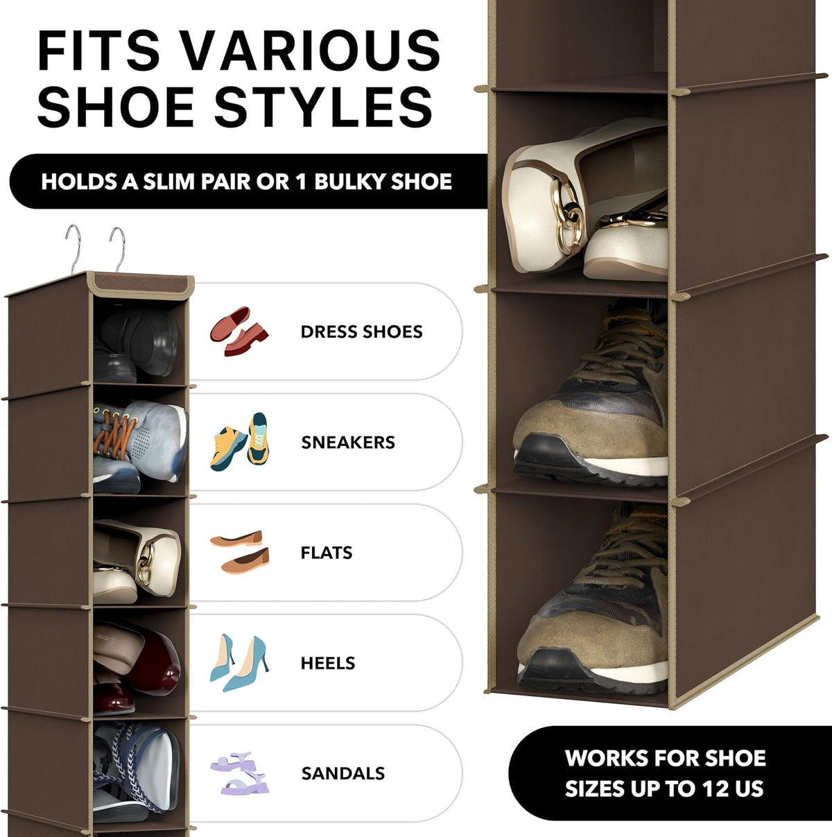 Simple Houseware 10 Shelves Closet Hanging Shoe Organizer, Brown