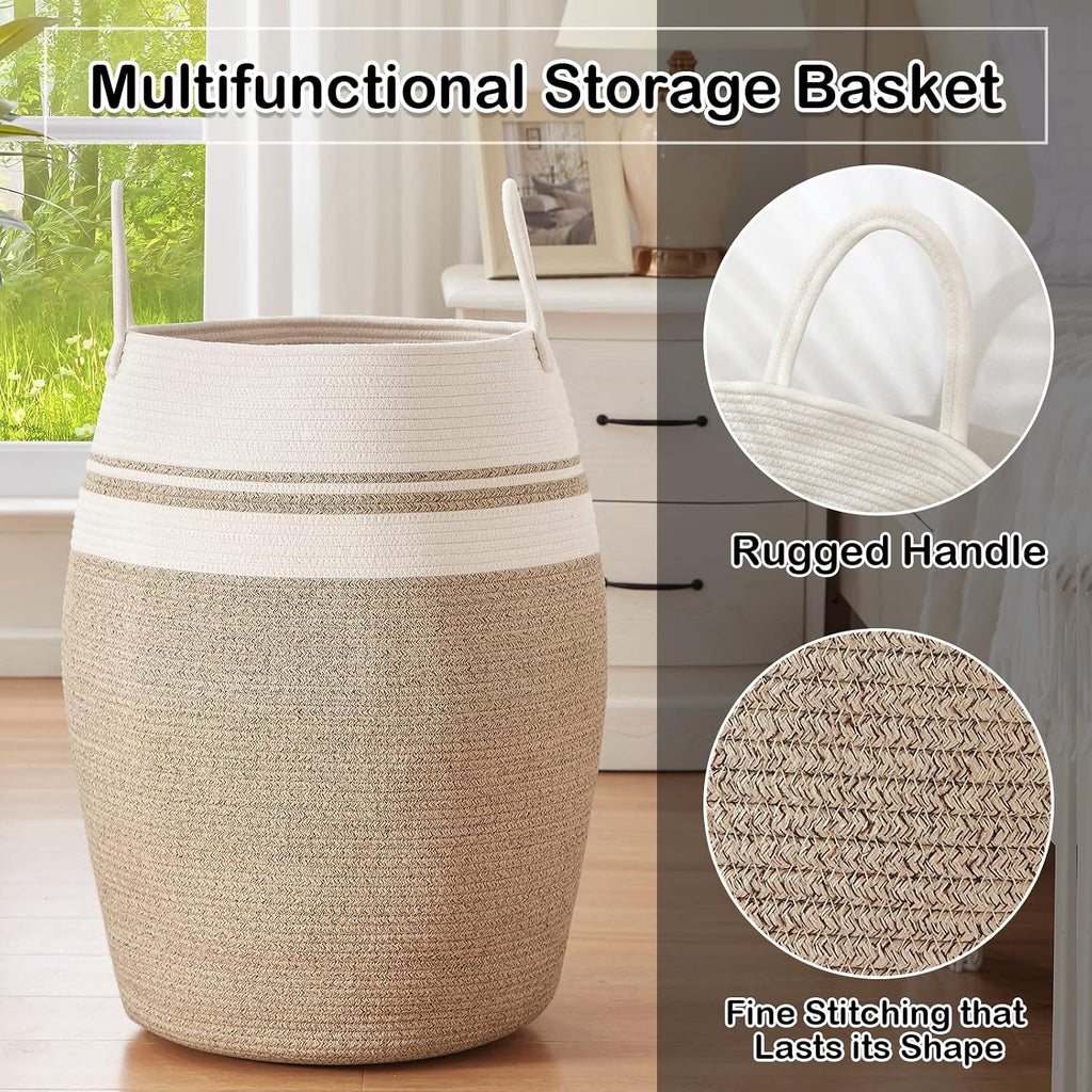 OIAHOMY 105L Laundry Hamper Woven Cotton Rope Large Clothes Hamper Brown