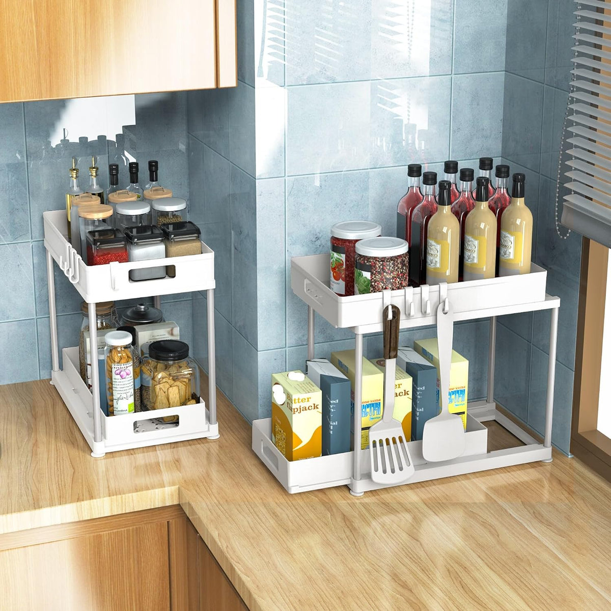 2 Pack Under Sink Organizer with Double Pull-Out Drawer, White