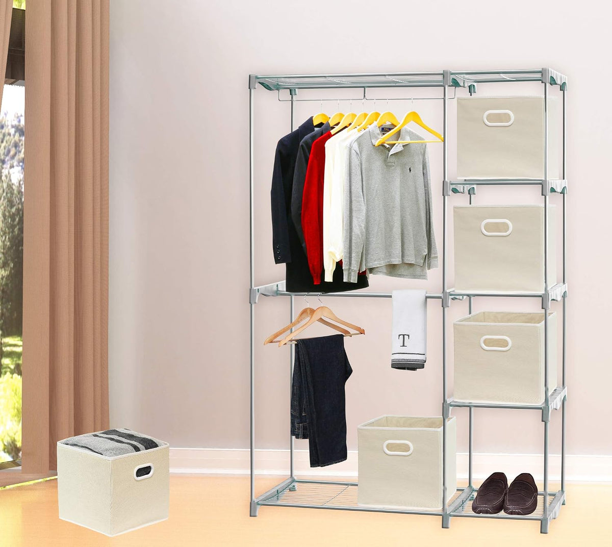 Simple Houseware 11-Inch Foldable Cube Storage Bins with Handles, Beige