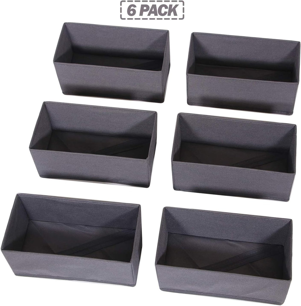 DIOMMELL 6 Pack Foldable Cloth Storage Box Closet Dresser Drawer Organizer Divider Fabric Baskets Bins Containers for Clothes Underwear Bras Socks Lingerie Clothing, Dark Grey 060