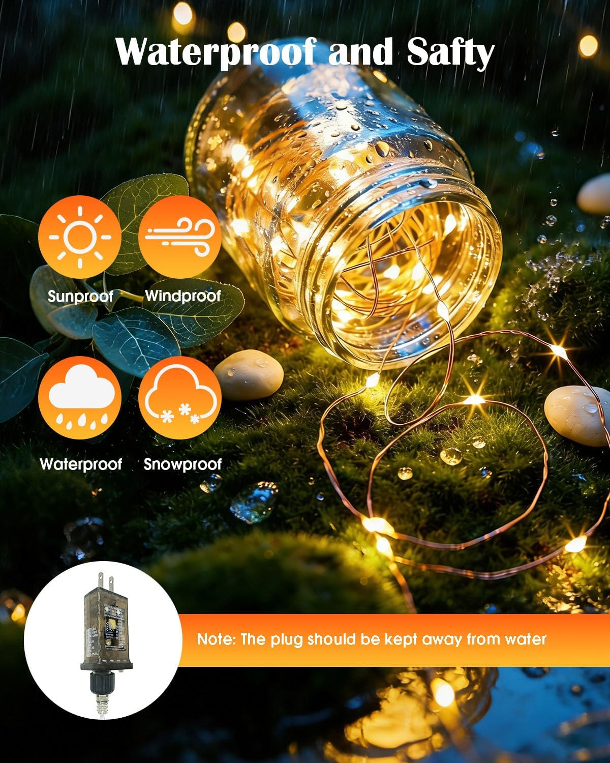 2-Pack Fairy Lights Plug in, 33ft 100 LED(Total 66ft 200 LEDs) with Remote