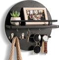 Key Holder Wall Mount with Shelf and Hooks, Mail Organizer for Wall, Black