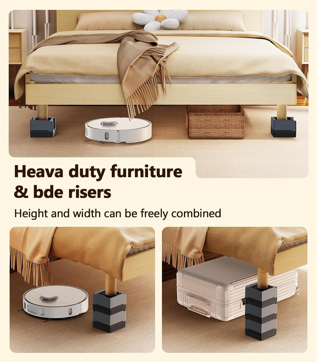 Bed Risers & Furniture Risers Heavy Duty 1000lbs, 4-Pack（Gray）