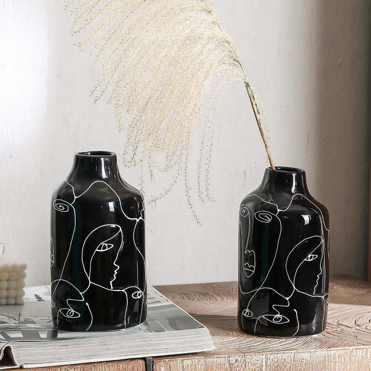 Kimdio Ceramic Vase Set, Black, 2pcs
