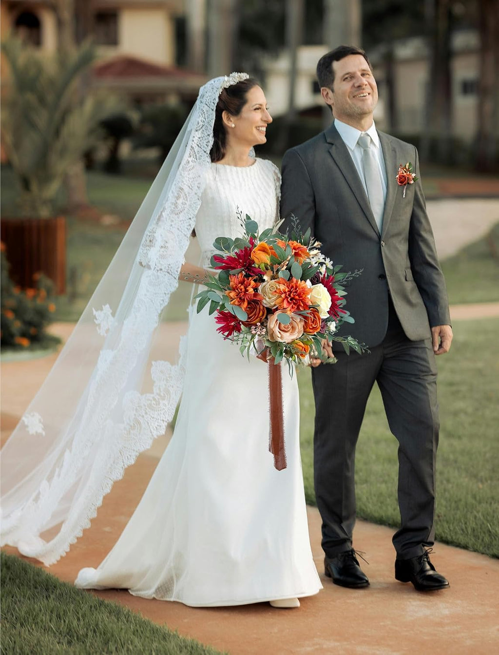 CherishedMoments Terracotta Bridal Bouquet,16 Inch,Artificial Fall Flowers