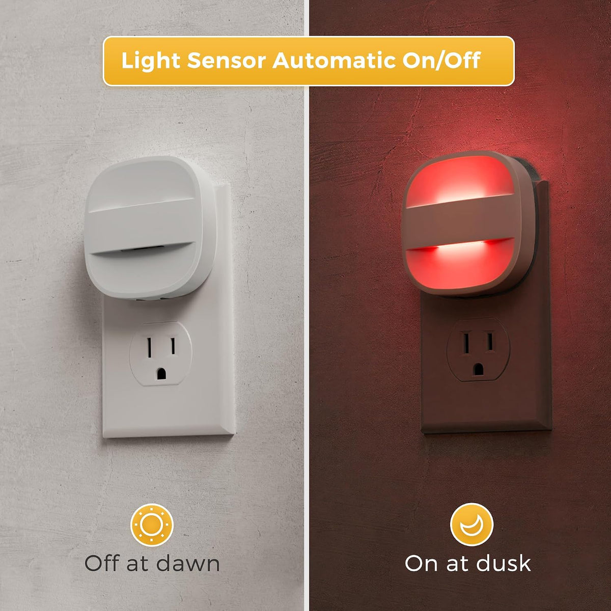 L LOHAS LED Red Night Light, Dusk to Dawn Sensor Nightlight 2 Pack