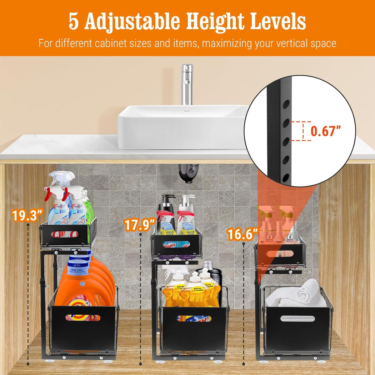 Under Sink Organizers and Storage, 2-Tier Pull Out Cabinet Organizer