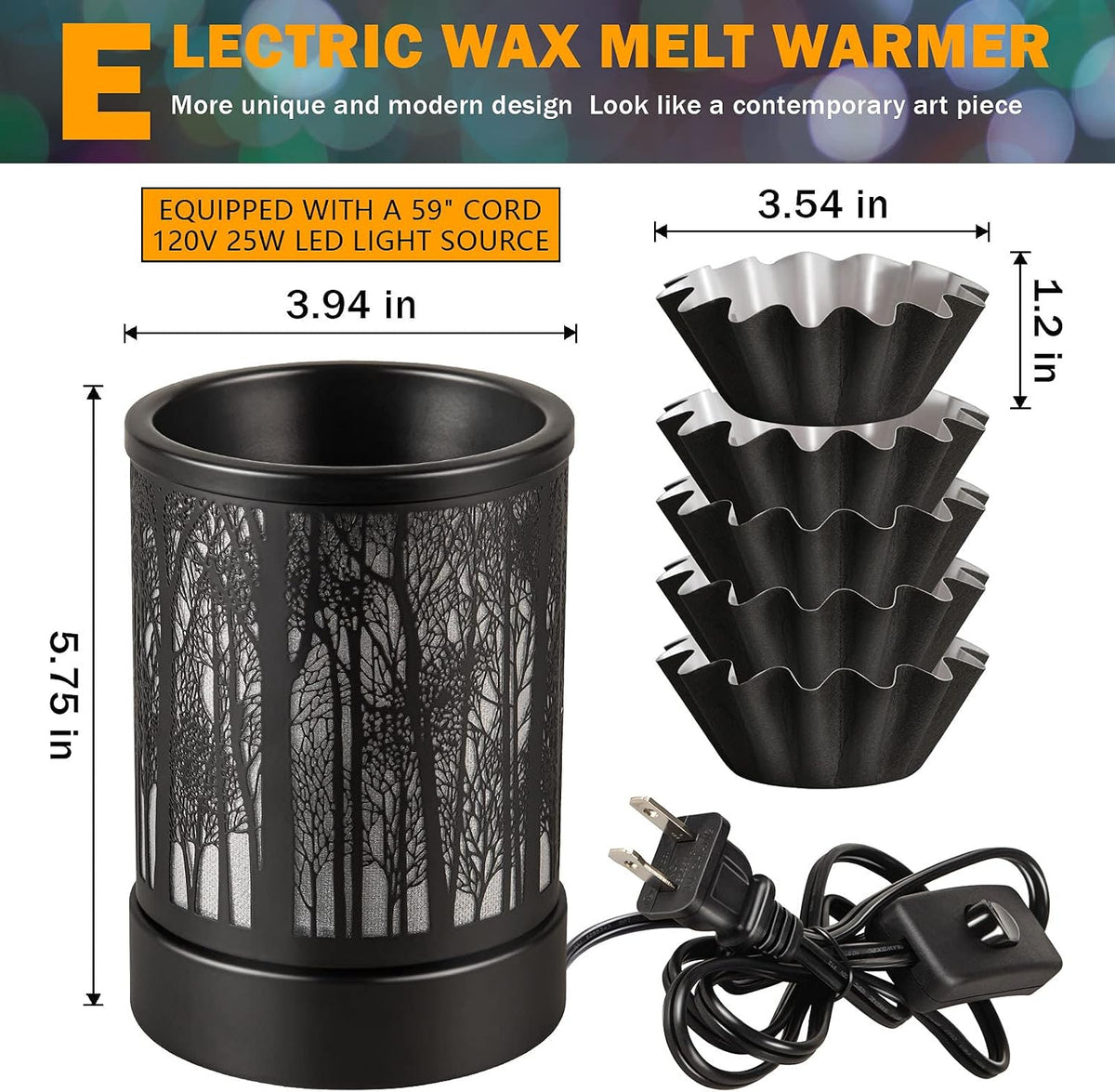 Hituiter Wax Warmer for Scented Wax with 7 Colors LED Lighting Oil Lamp Burner Candle Melt Warmer Metal Classic Black Forest Design for Fragrance Home Decor, Gifts