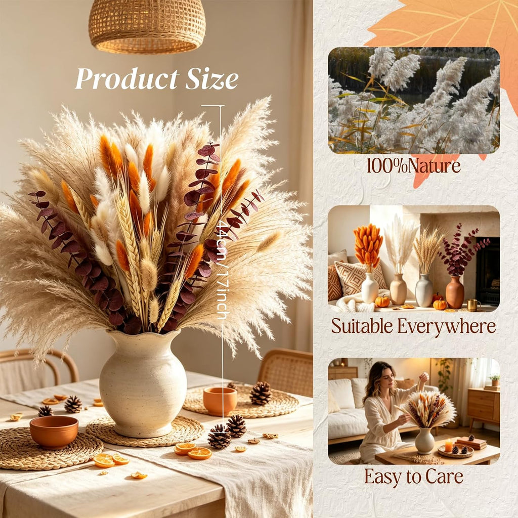 530/450Pcs Dried Pampas Grass Set for Dry Flower Home Decor (450Pcs Fall)