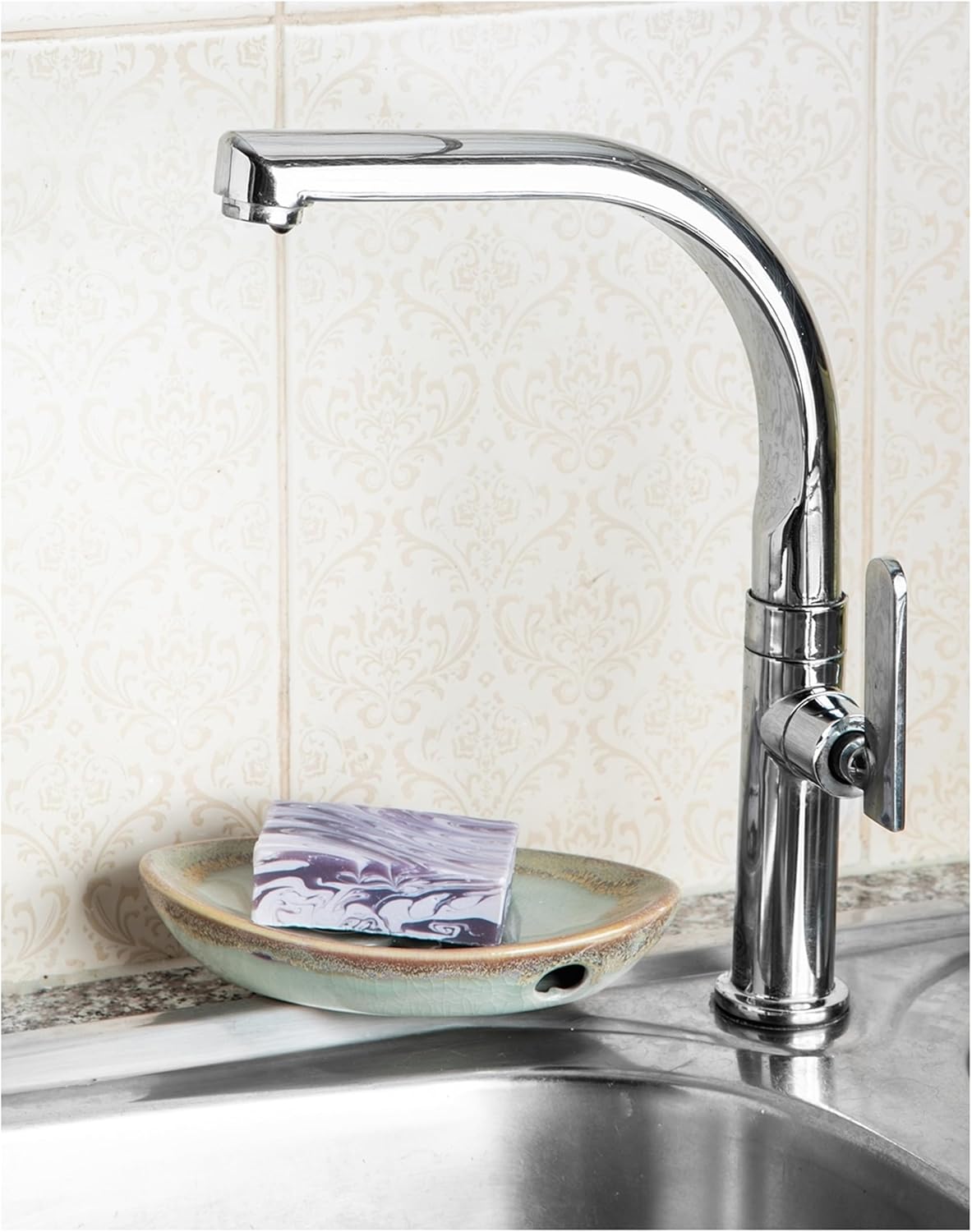 Ceramic Soap Dish with Self Draining Tray for Bar Soap, Bathroom, Kitchen (Pastel Blue)