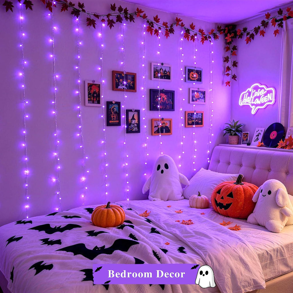 JMEXSUSS 200 LED Halloween Curtain Lights Battery Operated & USB Plug in