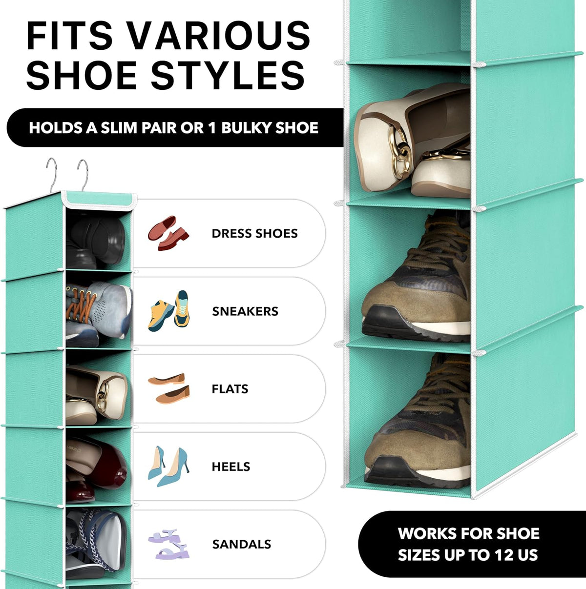 Simple Houseware 10 Shelves Closet Hanging Shoe Organizer, Turquoise