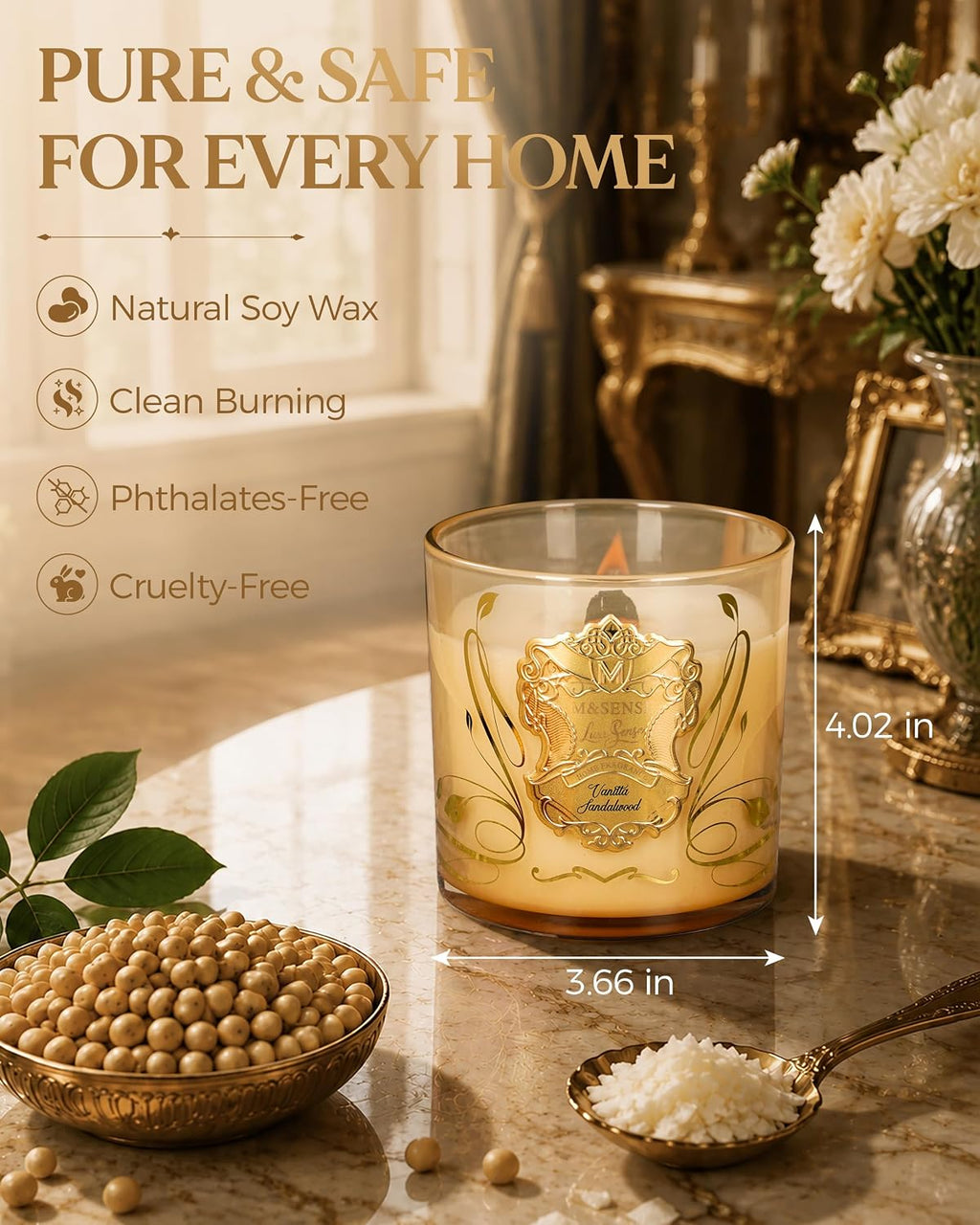 M&SENSE Vanilla Sandalwood Scented Soy Candles 13oz for Hostess Gifts Women