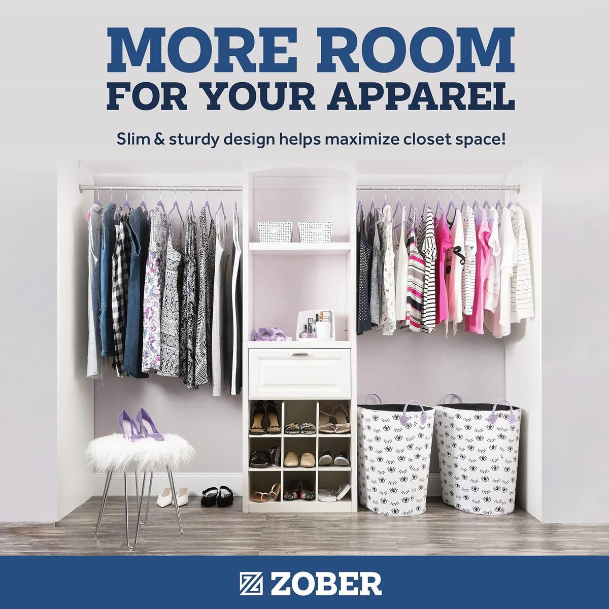 Zober Purple Velvet Hangers 50 Pack, Slim Non Slip Clothes Hangers