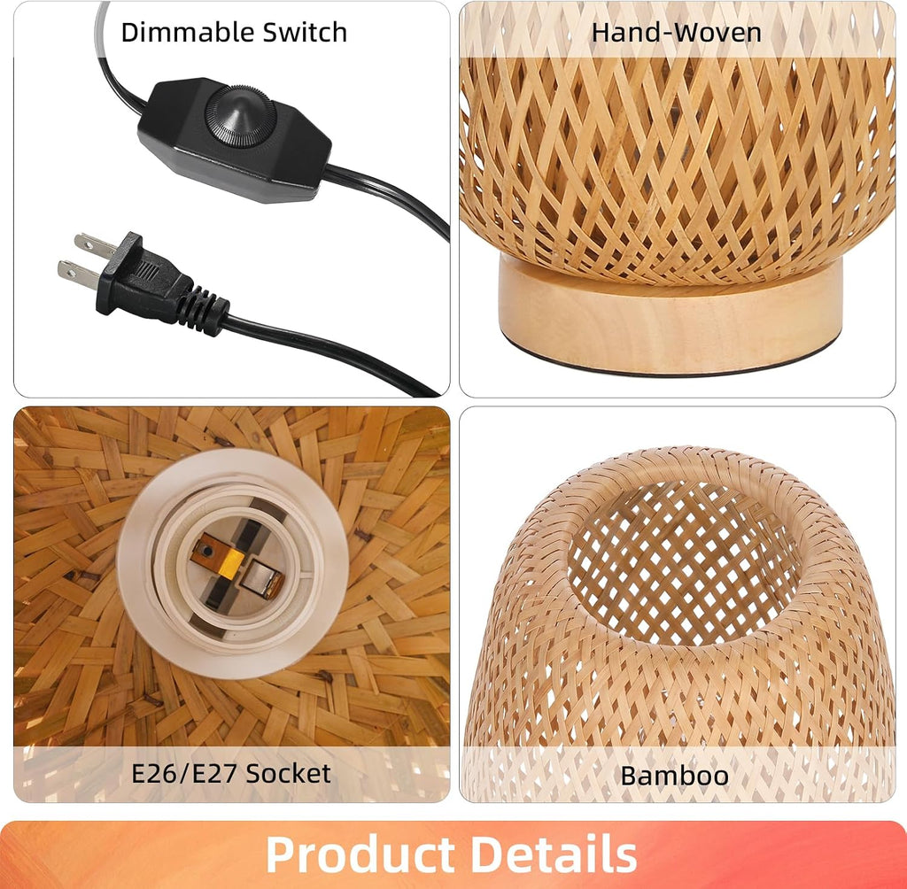 Arturesthome Bamboo Table Light Dimmable Beside Light LED Bulb Included