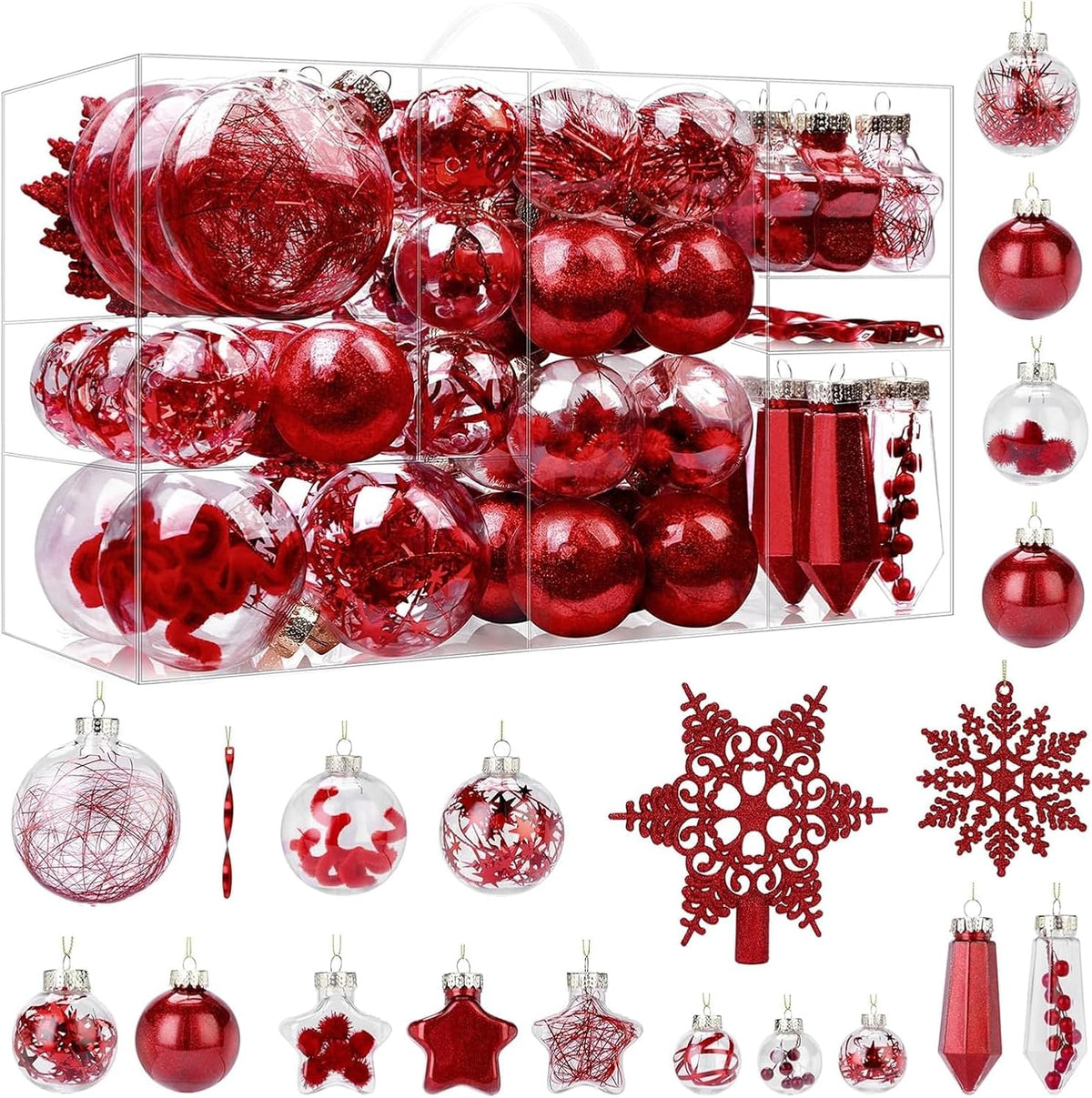 SHareconn 100PCS Christmas Tree Ornaments Clear Set, Red