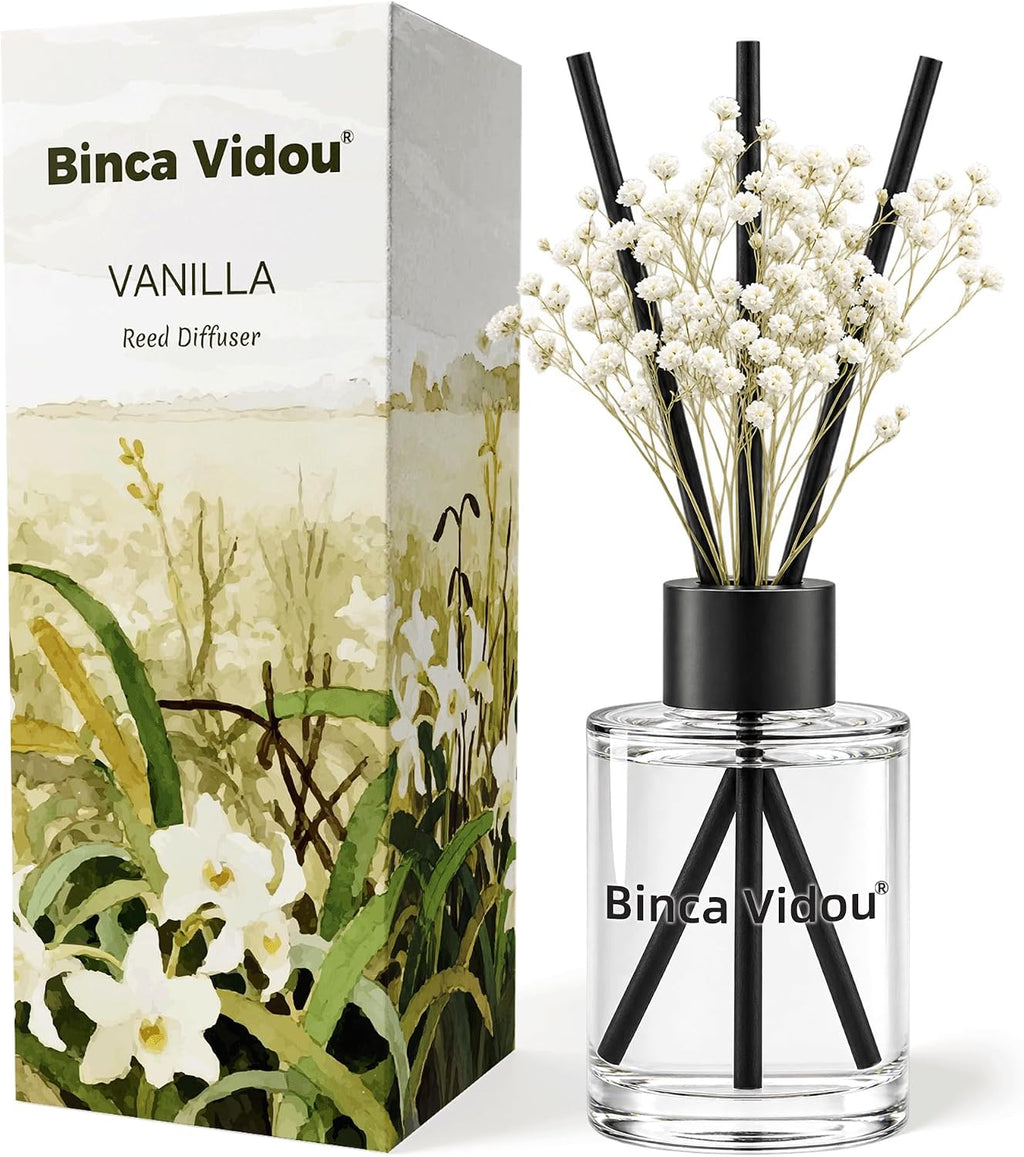 Reed Diffuser, Binca Vidou Vanilla Scent Oil Diffusers Set for Home 3.38oz