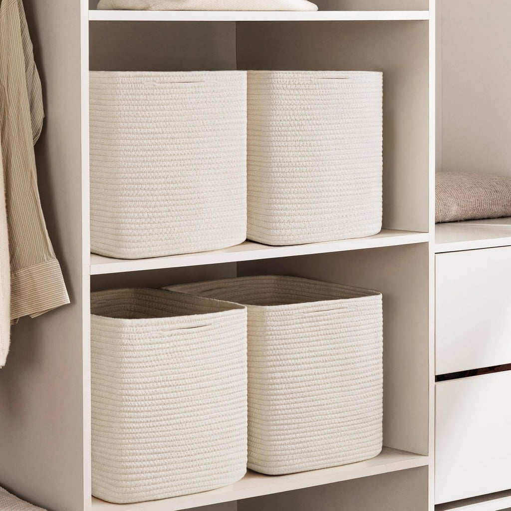 joybest 11inch Cube Storage Bins, Cotton Rope Woven Organizer Basket