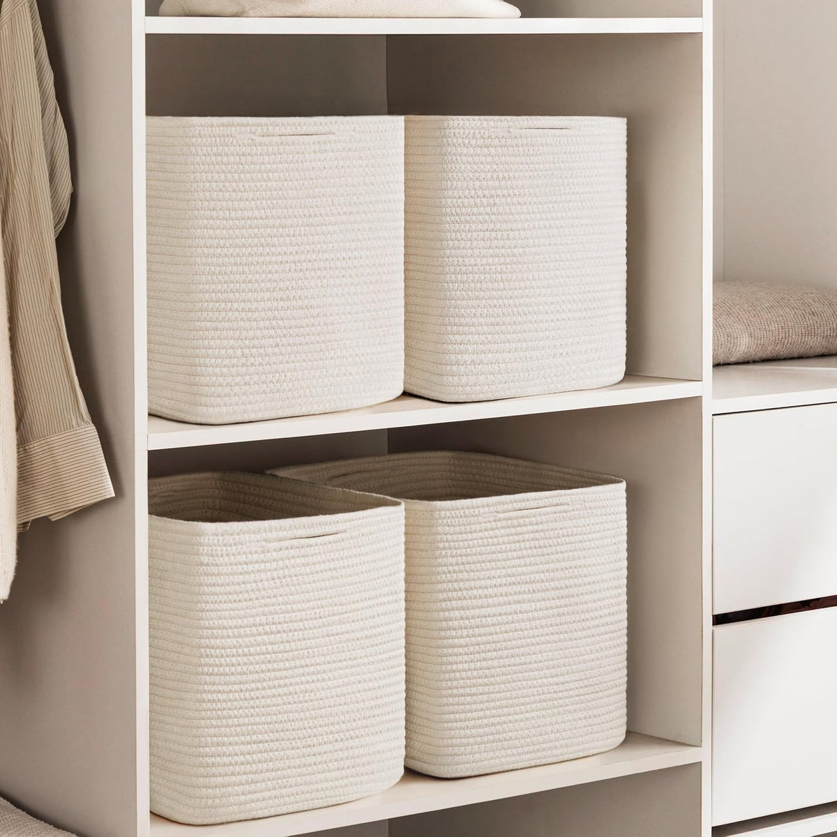 joybest 11inch Cube Storage Bins, Cotton Rope Woven Organizer Basket