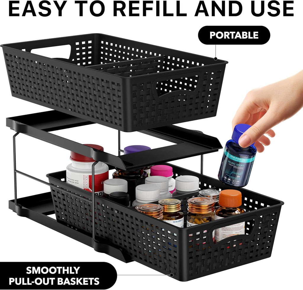 Simple Houseware 2 Tier Pull-Out Sliding Drawer Under Sink Storage, Black