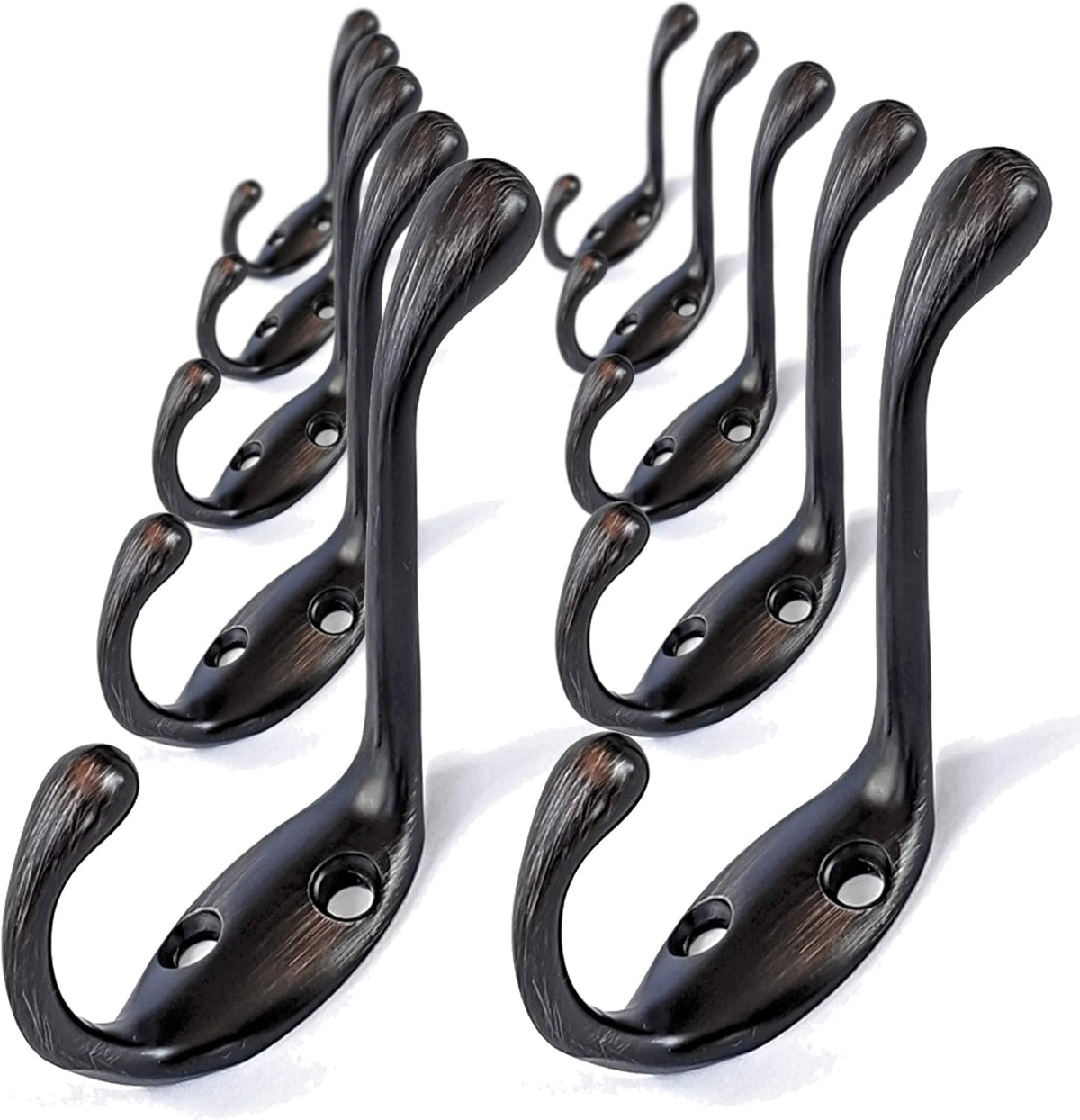Ambipolar Heavy Duty Metal Decorative Dual Coat Hook Type-2 / Hat Hook - Wall Mounted (0.7" Screws Included), Wall Hook, Double Coat Hanger, 10 Pack (Oil Rubbed Bronze).