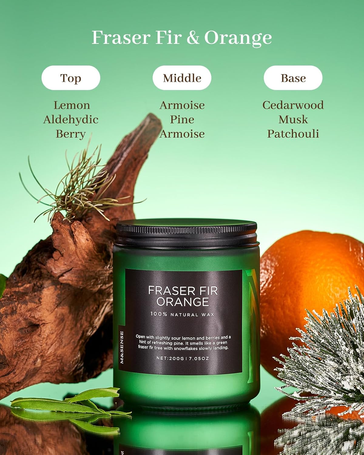 M&SENSE Fraser Fir Orange Non Toxic Christmas Scented Candles 7.05oz 50h