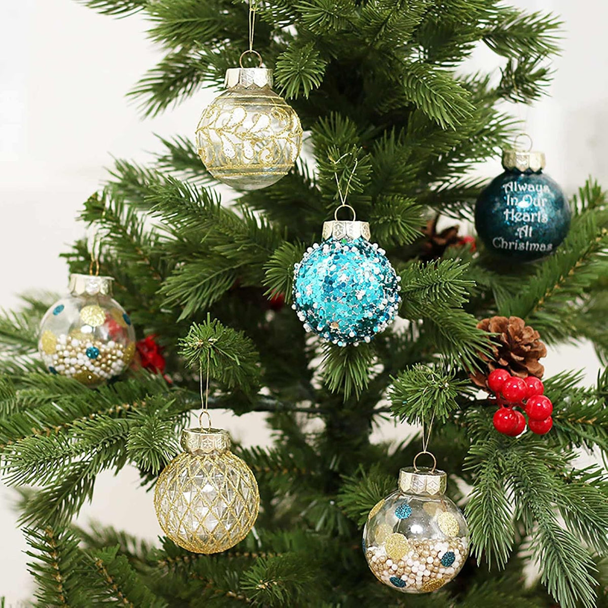 2.36"/60mm Christmas Ornaments Set, 25 PCS Shatterproof Christmas Tree Decor Set, Hanging Plastic Xmas Balls for Home, Holiday, Wedding, Xmas Hanging Decortions (Bule Gold)