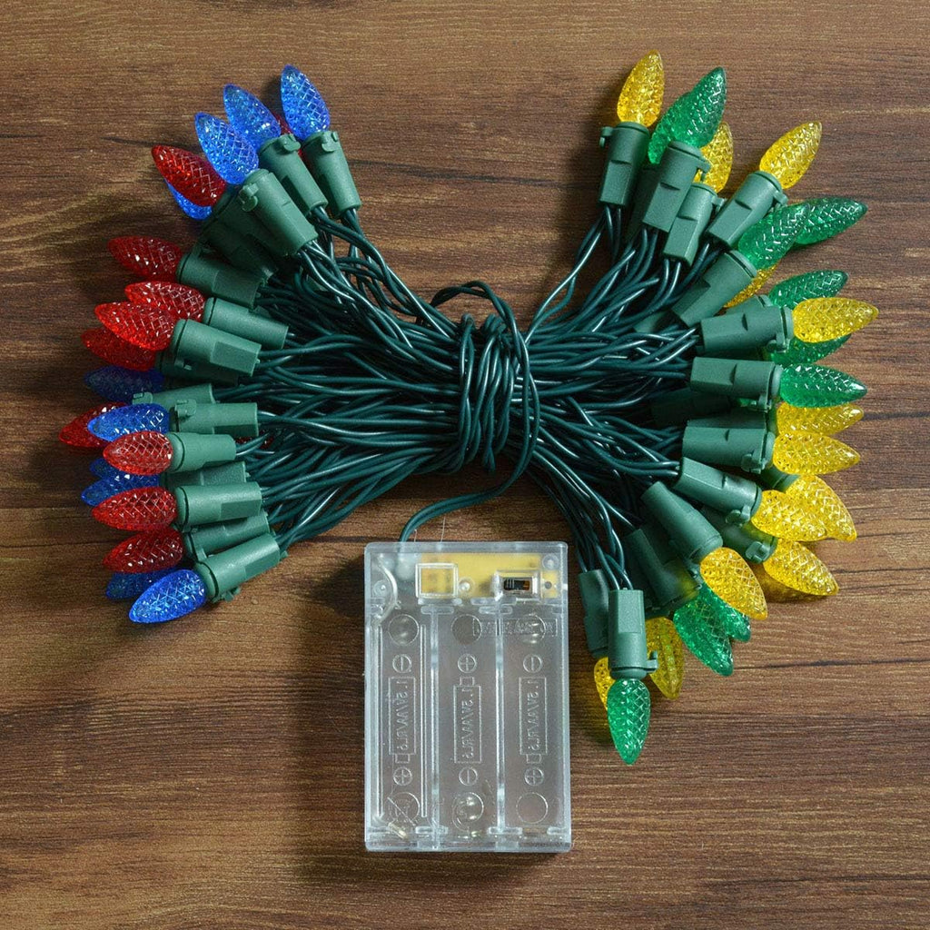 50 Counts Multi-Colored Led Christmas Lights, Battery Powered String Lights, Strawberry Shaped Fairy Lights for Christmas Wreath Garland Tree Decorations