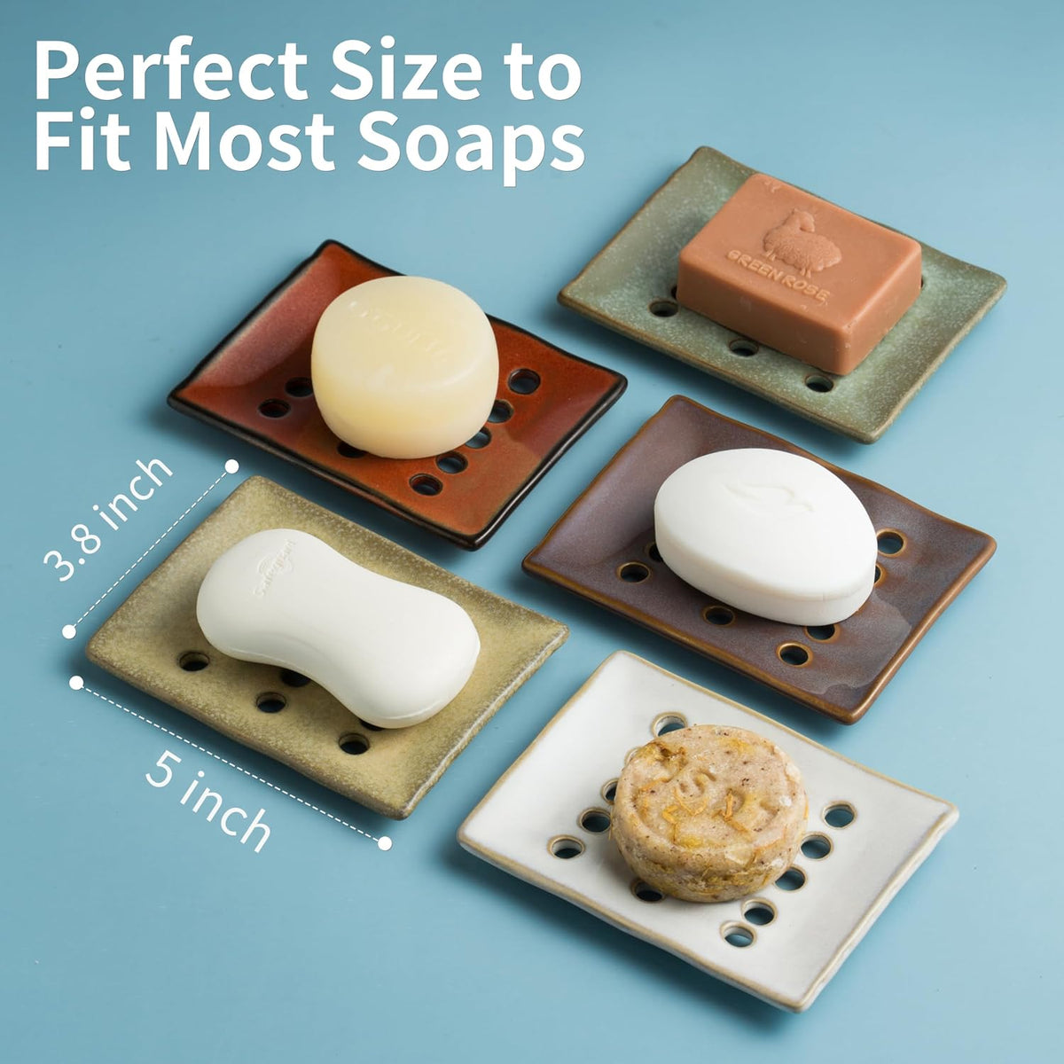 Soap Dish with Self Drain, Bar Soap Holder for Bathroom and Kitchen Sink, Rectangular Soap Dishes for Shower Ceramic Soap Saver, Japanese Soap Tray, White (Pack of 2)