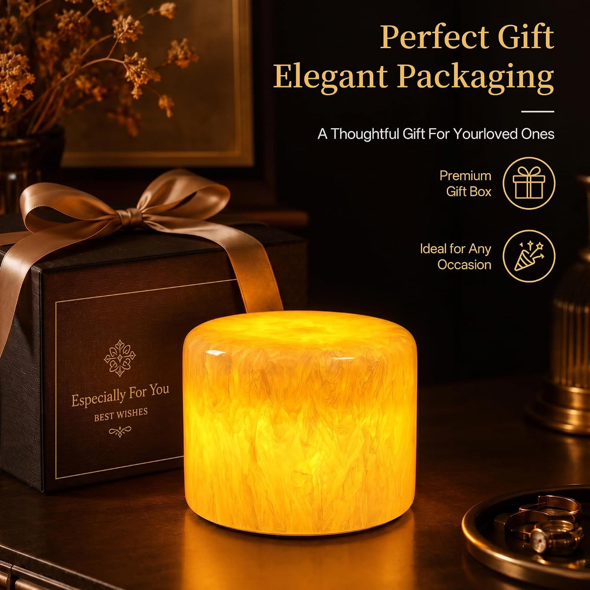 AOPO Natural Marble Cordless Touch Rechargeable Table Lamp Night Light