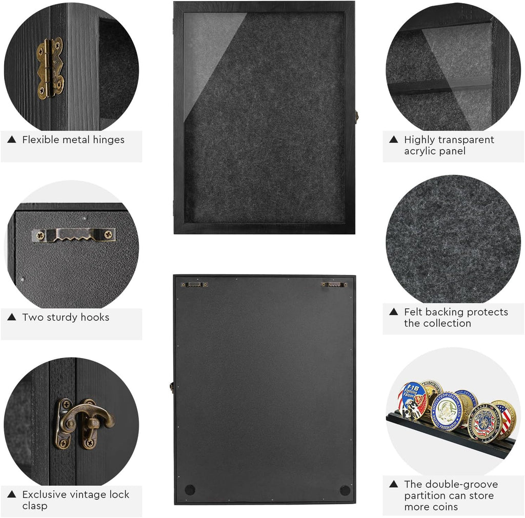 AW BRIDAL Black Large Shadow Box with Shelves 13x17in, Medal Display Case