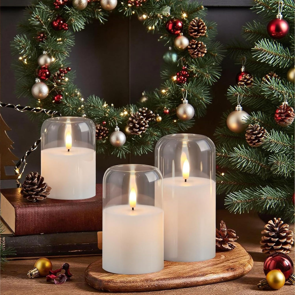 GenSwin Clear Glass LED Flameless Candles with Remote Timer