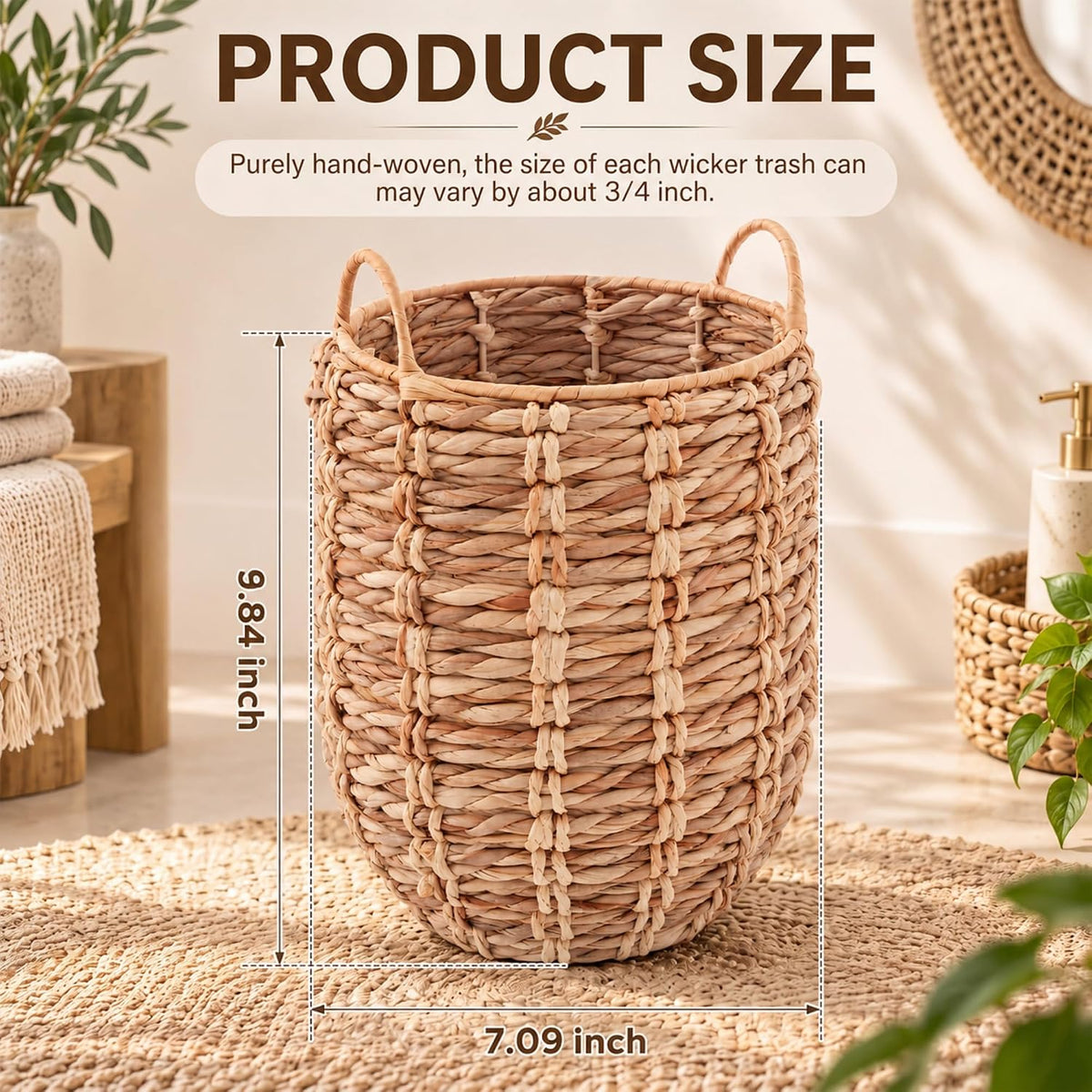 Ziliny 2 Pcs 1.7 Gallon Wicker Trash Can, Nature Round Waste Basket