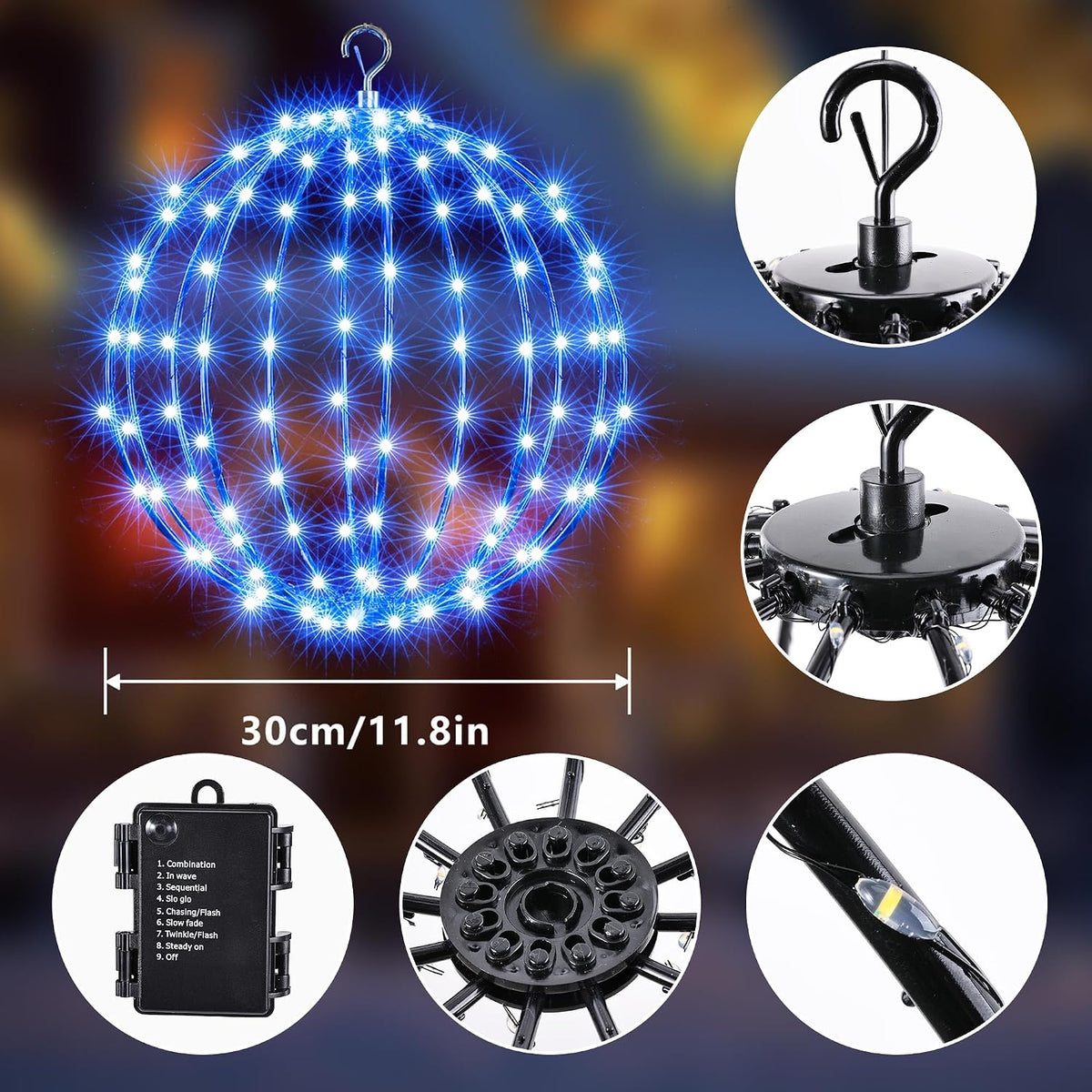 iBaycon 2 Pack Christmas Sphere Lights 11.8 in Battery Operated, Blue