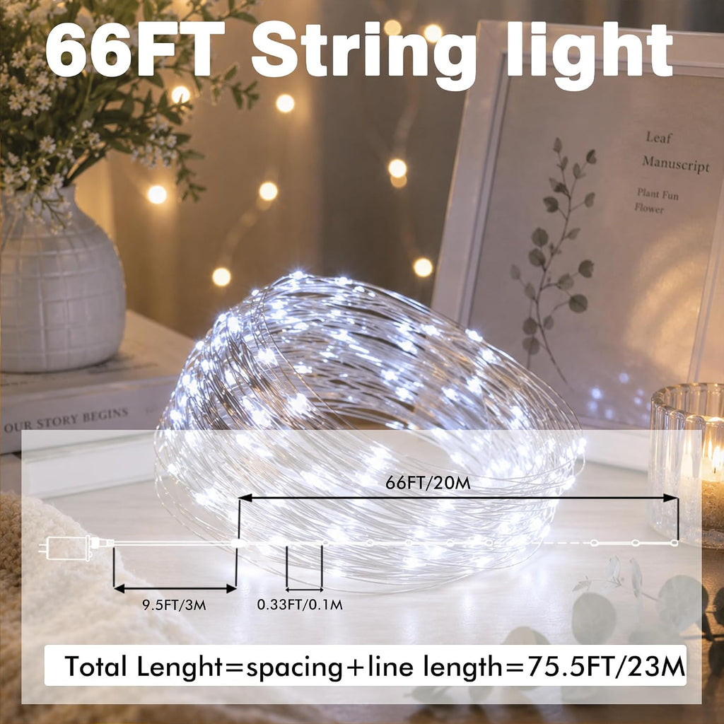 66FT 200 LED Plug in Fairy Lights with 13 Modes & Timer, Cool White
