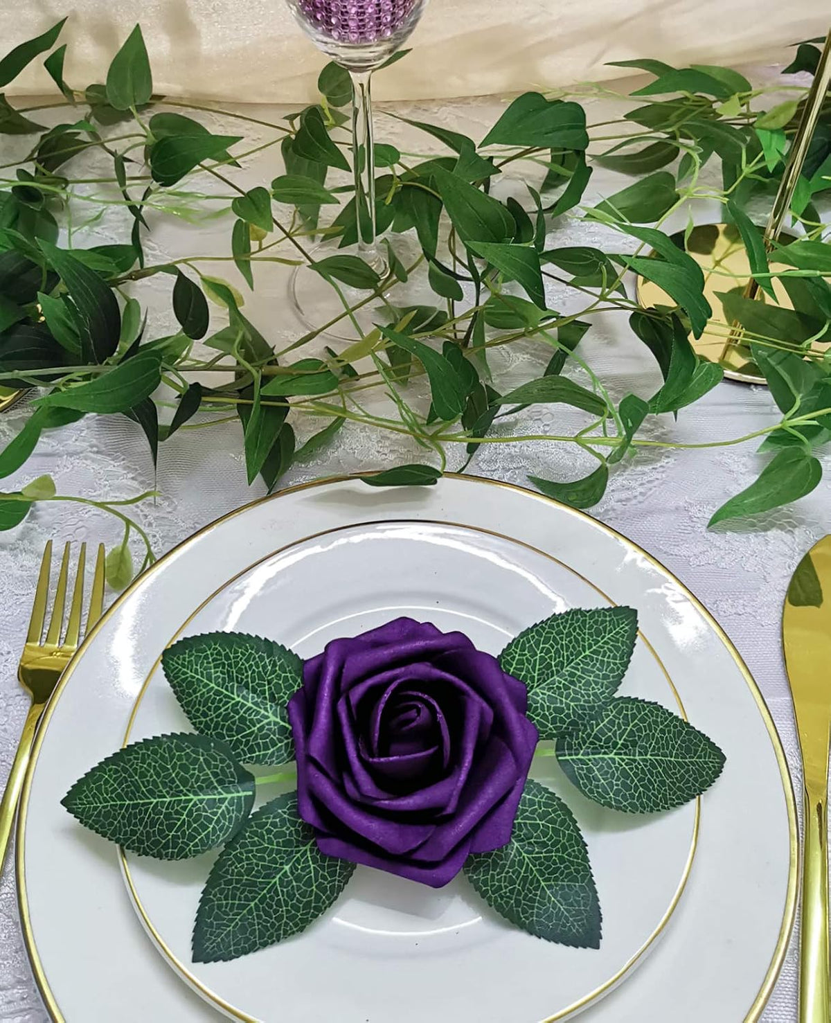 Artificial Flowers 25PCS Real Looking Ombre Colors Purple Fake Roses with Stem for DIY Wedding Bouquets Centerpieces Baby Shower Party Home Decorations