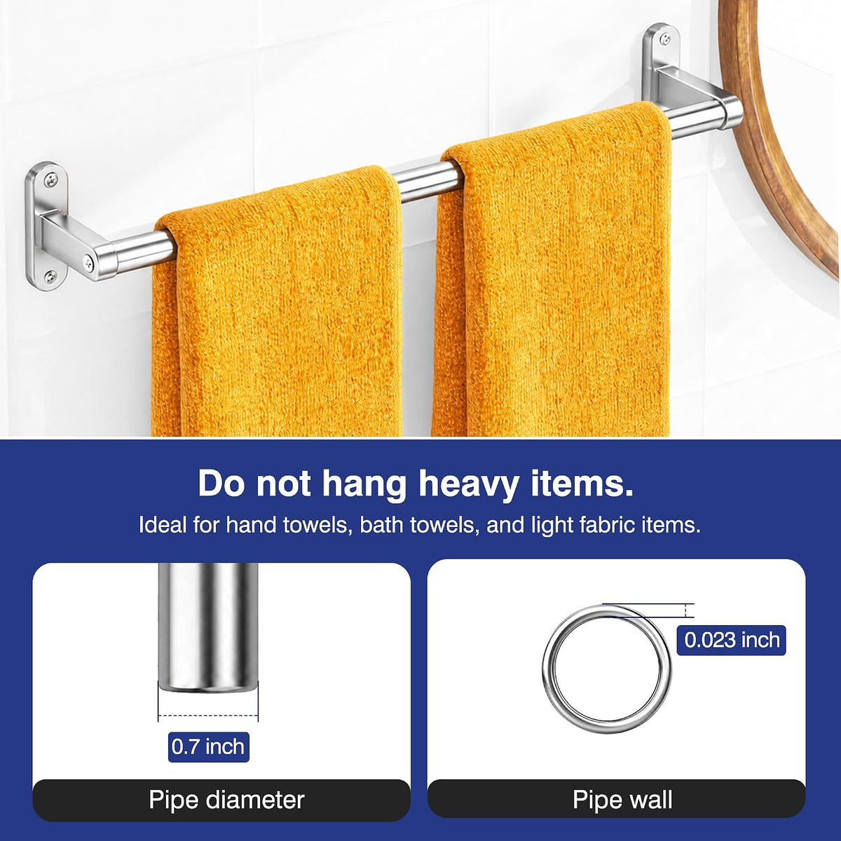 Powools Brushed Nickel 24" Towel Rack, Rustproof Wall Mounted Towel Bar