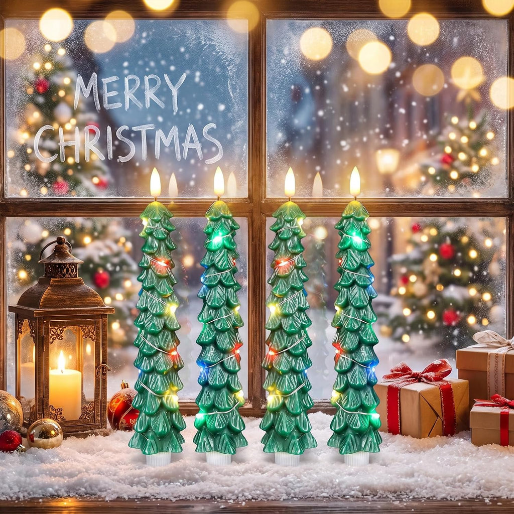 Christmas Tree Candles, Flameless Taper Candles with Color Lights