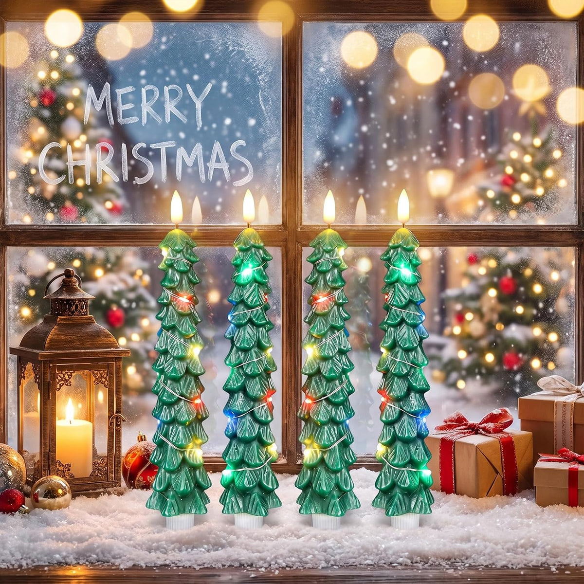 Christmas Tree Candles, Flameless Taper Candles with Color Lights