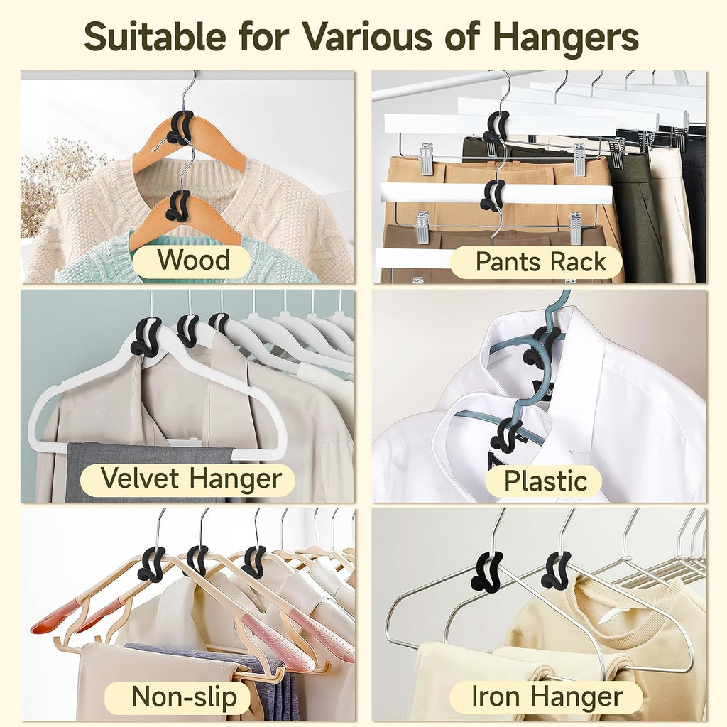 Mlici 60 Pack Velvet Space Saving Hanger Connector Hooks for Closet, Black