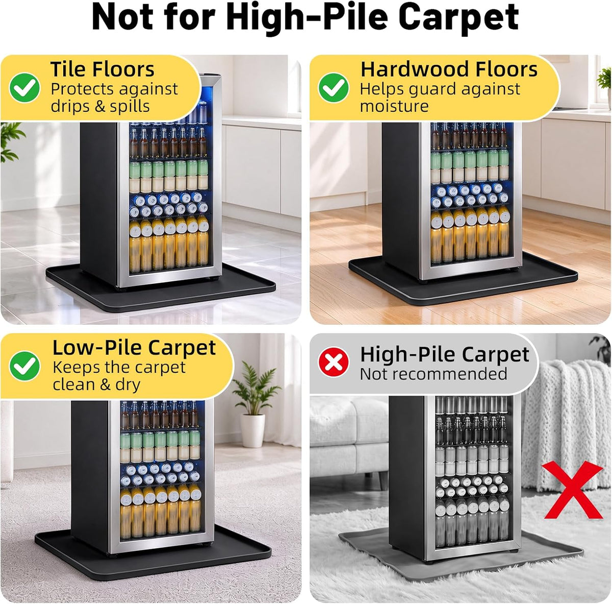 NAMTSO Mini Fridge Silicone Mat, 24"x24" Floor Protector Drip Tray, Black