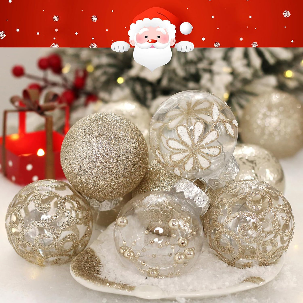 2.36" Clear Christmas Ornaments Set, 30ct Champagne Christmas Ornament Ball