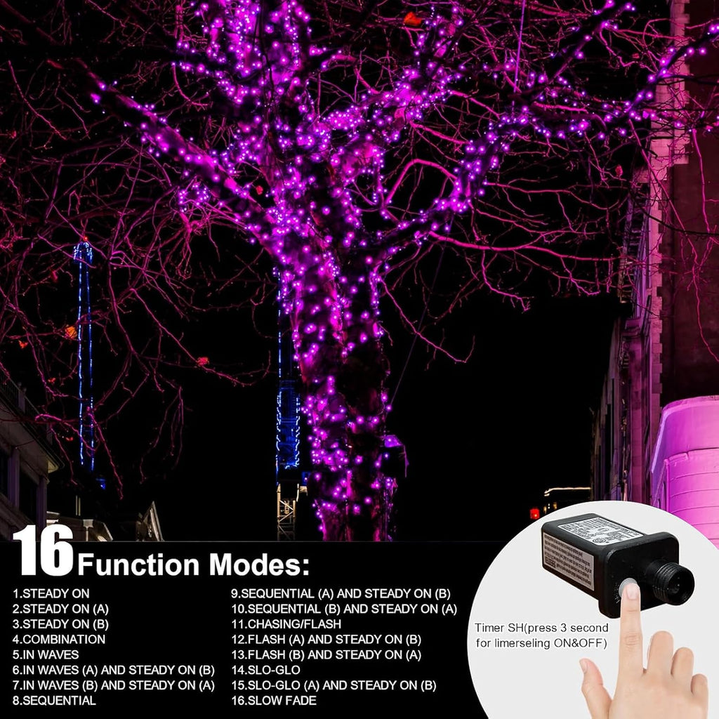 LAMPHOME 66ft Christmas Decorative Mini Lights,200 LED Transparent Wire Fairy Starry String Lights Plug in, 16 Lighting Modes, for Indoor Outdoor Xmas Tree Wedding Party Decoration (Pink)