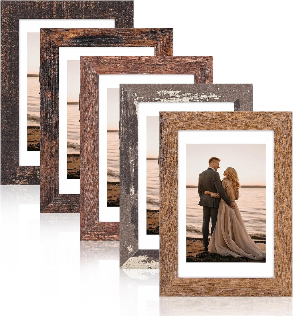 Fixwal 4x6 Picture Frames Set of 5 with Tempered Glass, Vintage Distressed