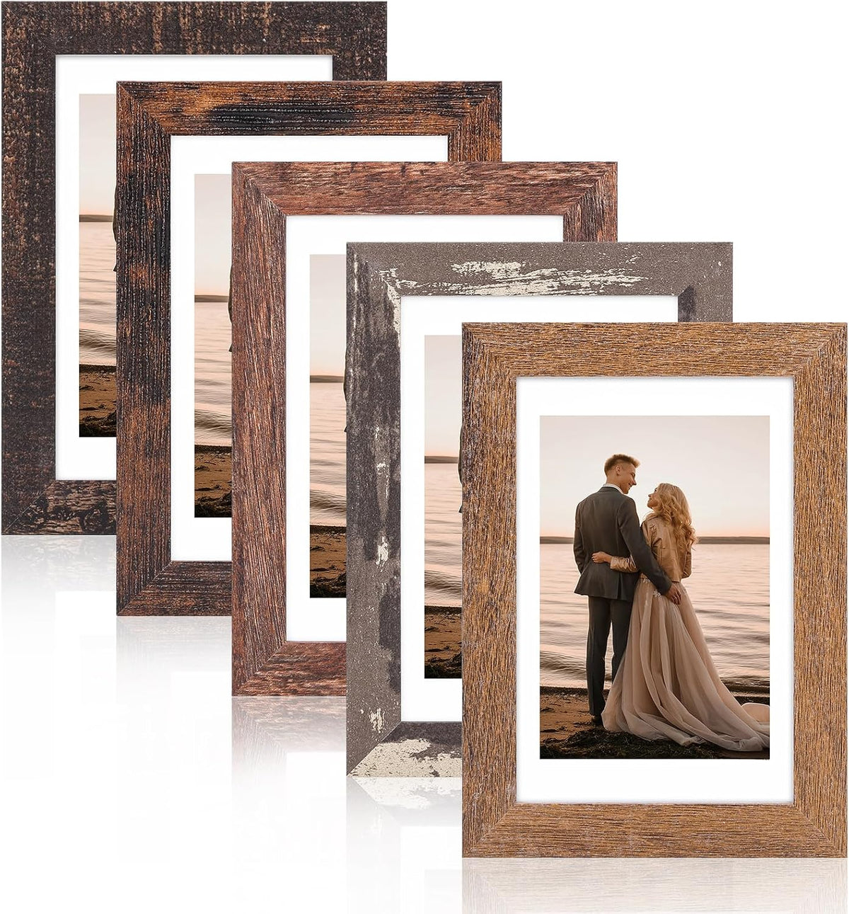 Fixwal 4x6 Picture Frames Set of 5 with Tempered Glass, Vintage Distressed