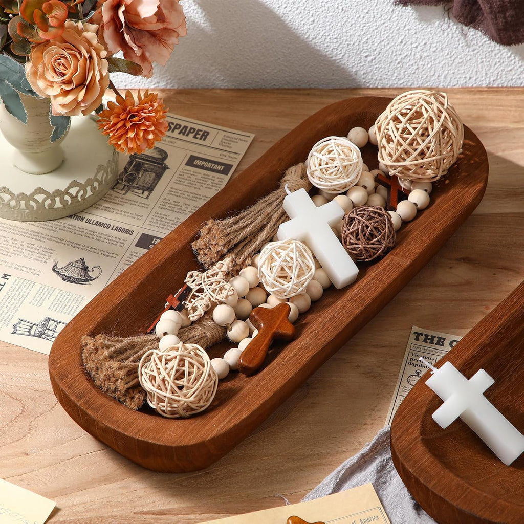 FoldTier 4 Pcs Wooden Dough Bowl Bulk, Brown, 16' X 6'' X 2'', Classic