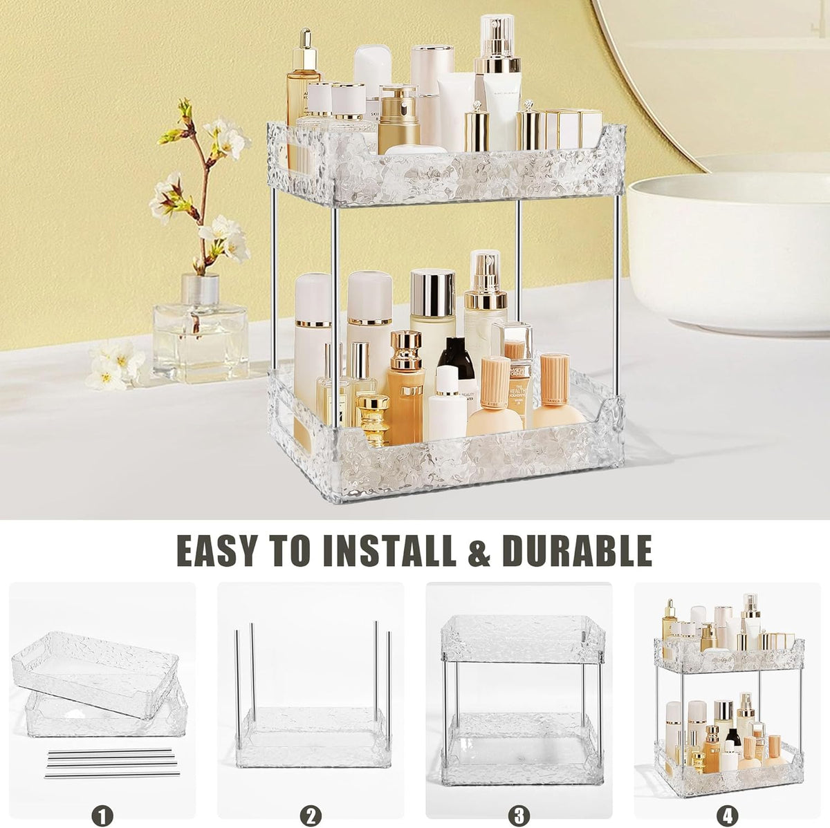 2-Tier Bathroom Counter Organizer Countertop Storage-Clear